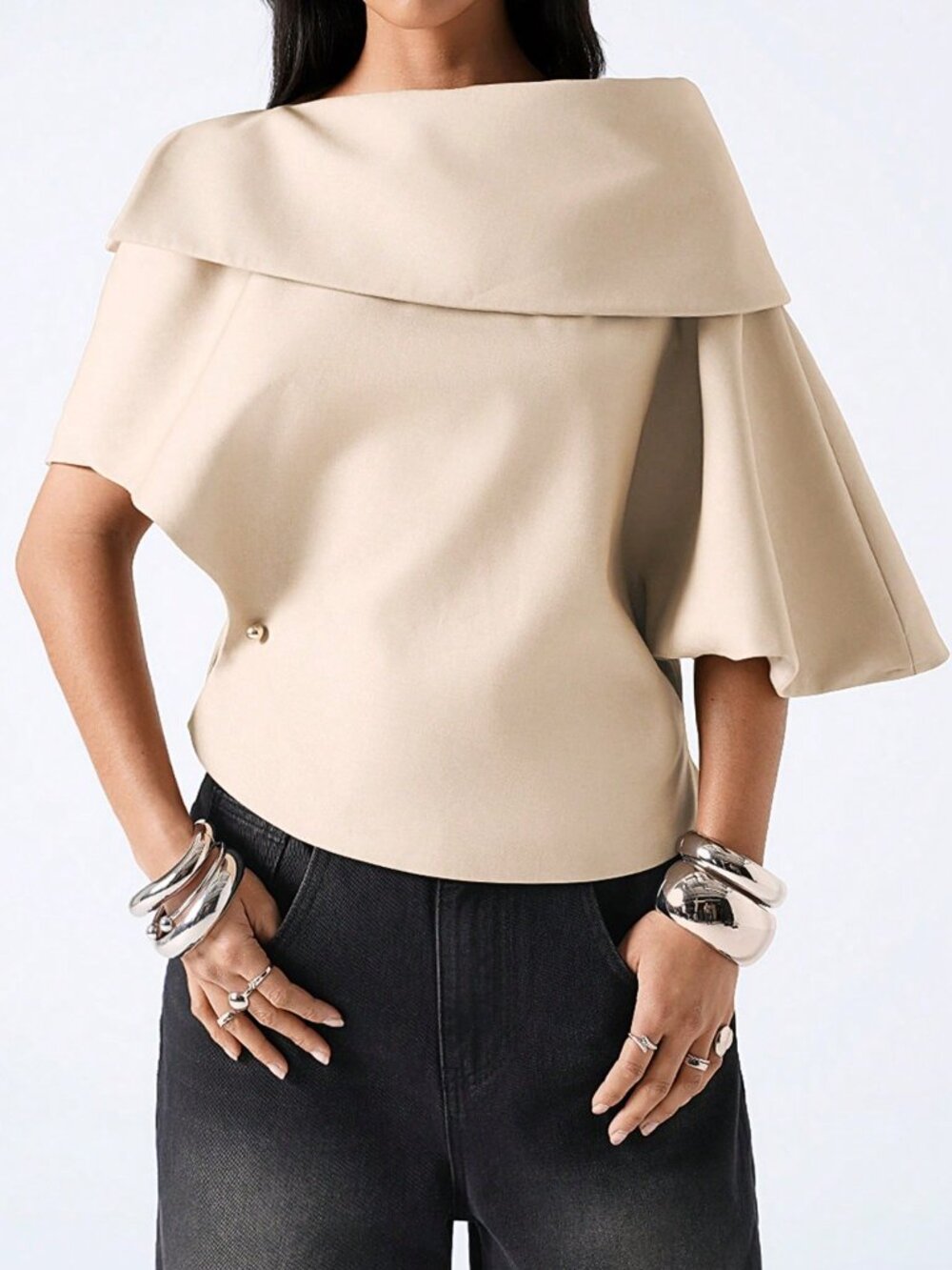 Khaki Elegant Women's Asymmetric Drop Shoulder Slim Fit Lined Short Jacket